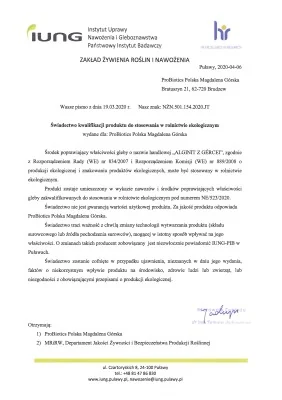 IUNG - świadectwo kwalifikacji do ekologii ALGINIT