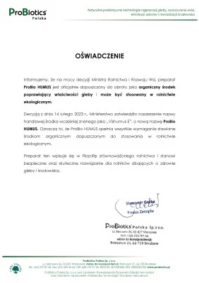 ProBio HUMUS - oświadczenie