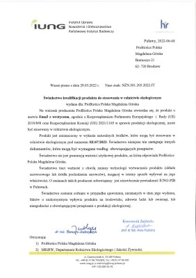 IUNG - świadectwo kwalifikacji do ekologii Ema5 z wrotyczem